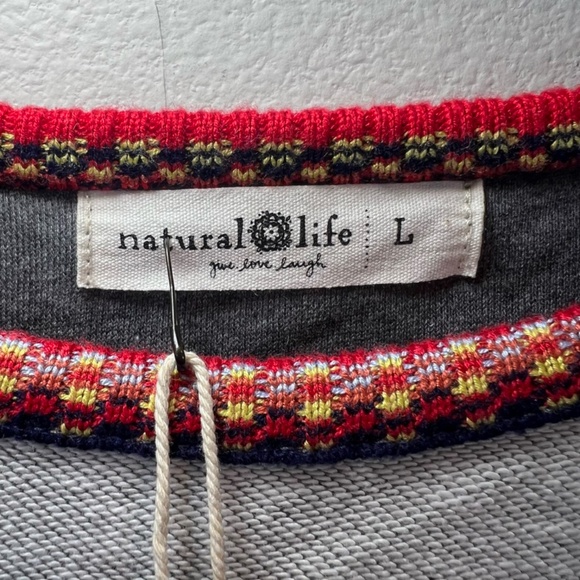 Natural Life Womens Knit Trim Sweatshirt Gray Oversize Boho Reversible NEW Large - Picture 6 of 16